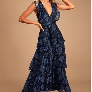 Molinetto Navy Blue Lace Ruffled Tiered dress